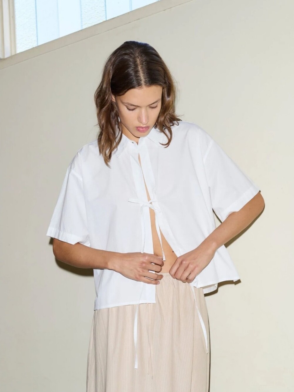 Deiji Studios Tie Up Shirt White Organic Cotton Poplin - Picture 16 of 16